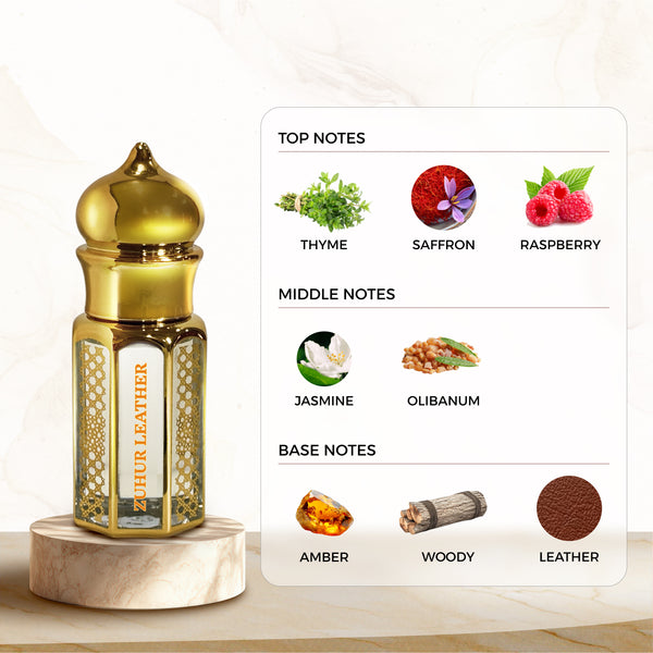 Zuhur Leather Non alcoholic Attar For Men